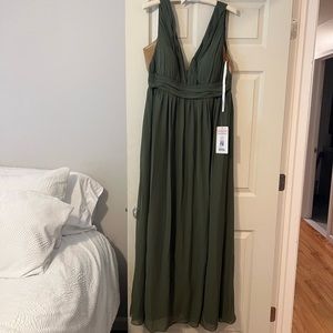 Revelry Lanai Chiffon bridesmaids dress in olive size 16